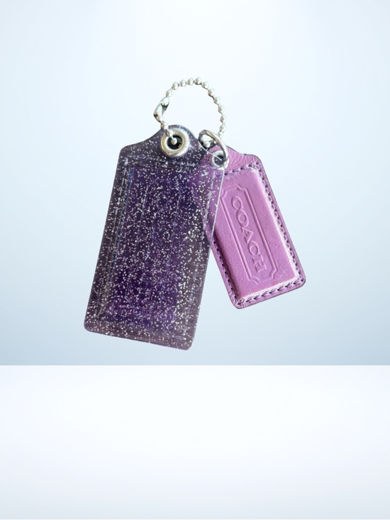Coach Handbags - Coach Poppy Hang Tag Set (3” Clear Purple Silver Glitter & 2.5” Purple Patent)